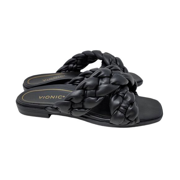 Vionic Kalina Braided Cross Strap Slide Sandals Womens Size 9 Black Faux Leather - Picture 6 of 8